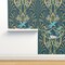 Teal Art Nouveau Elegant Dragonflies Large Scale Lotus Flower Ornate Botanical Custom Pre-pasted Wallpaper by Spoonflower Pre-Pasted Wallpaper 2FT Wide